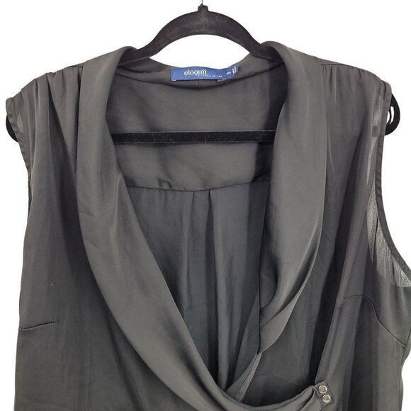 Eloquii Wrap Blouse 18W Black Sleeveless Draped Lightweight Satin Day To Night - Picture 6 of 14